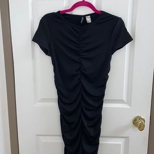 Black Ribbed & Ruched Dress